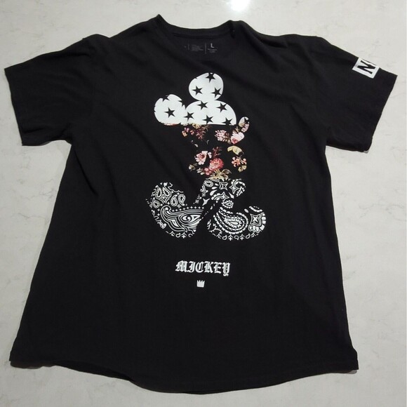 Neff X Mickey Mouse Disney Collab Paisley Crew Neck T-Shirt Tee Black Large NWOT - Picture 1 of 11